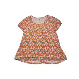 LuLaRoe Floral Print Top Short Sleeve V Neck Casual‎ Comfy Tee Size L